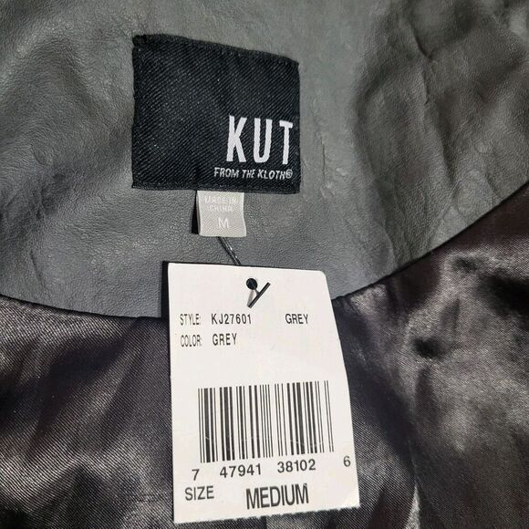 Kut From the Kloth Gray Faux Leather Moto Jacket Women's M NEW- Whipstitch Solid - Picture 2 of 11